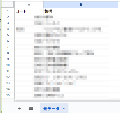 手持ちの銘柄一覧